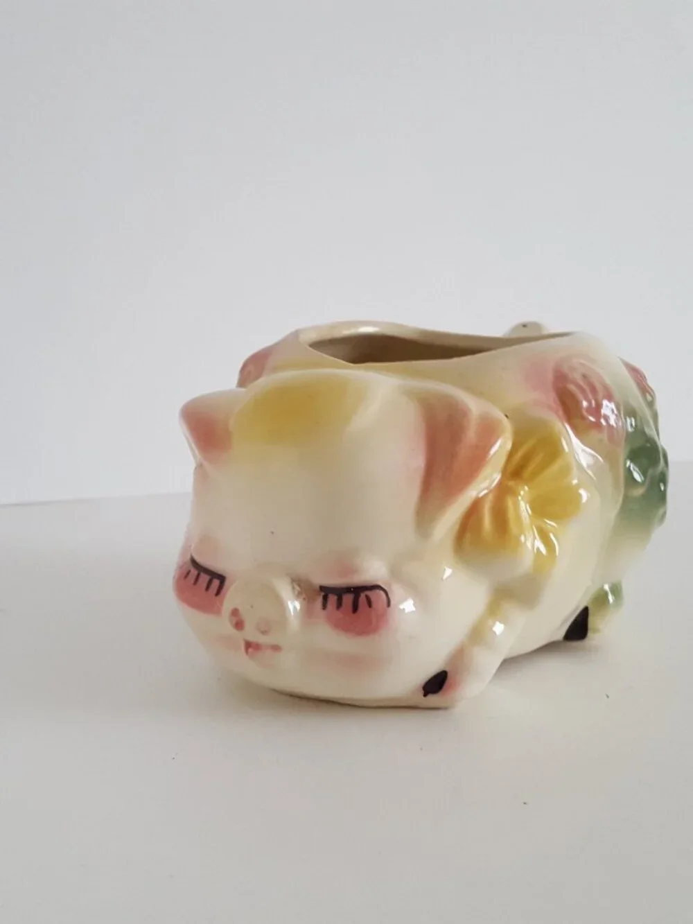 Vintage Ceramic Sleeping Pig Planter Small